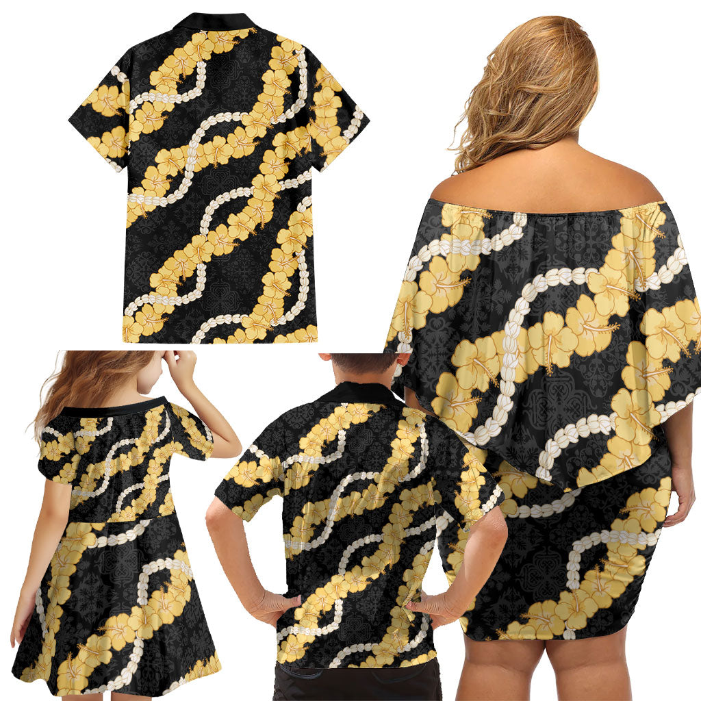 Aloha Melemele Hibiscus Pikake Lei Family Matching Off Shoulder Short Dress and Hawaiian Shirt Hawaiian Quilt Pattern LT9 - Polynesian Pride