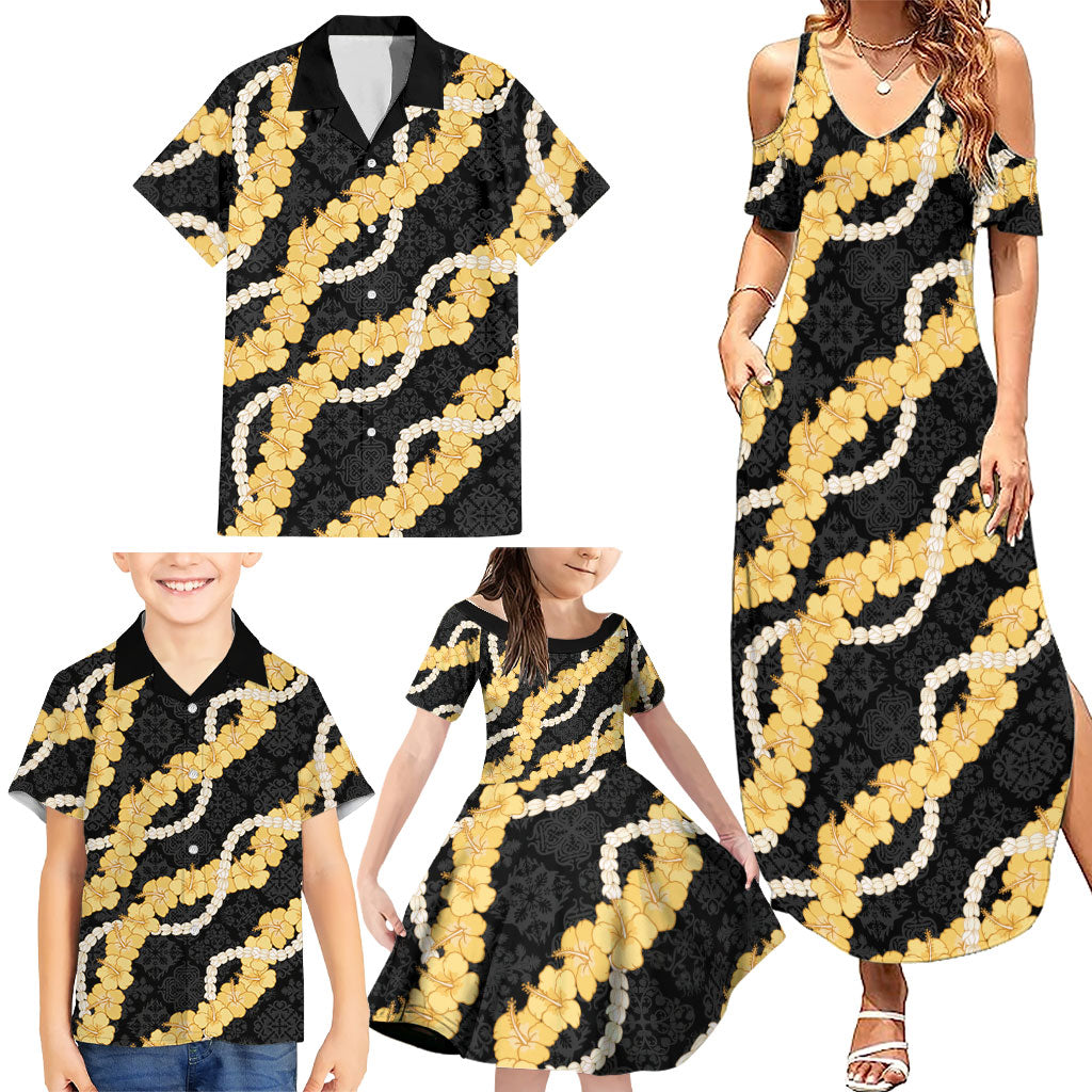 Aloha Melemele Hibiscus Pikake Lei Family Matching Summer Maxi Dress and Hawaiian Shirt Hawaiian Quilt Pattern LT9 - Polynesian Pride