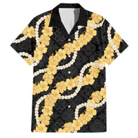 Aloha Melemele Hibiscus Pikake Lei Family Matching Summer Maxi Dress and Hawaiian Shirt Hawaiian Quilt Pattern LT9 Dad's Shirt - Short Sleeve Black - Polynesian Pride