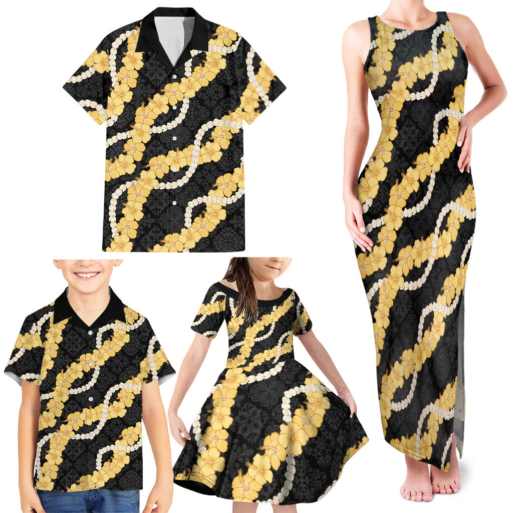 Aloha Melemele Hibiscus Pikake Lei Family Matching Tank Maxi Dress and Hawaiian Shirt Hawaiian Quilt Pattern LT9 - Polynesian Pride