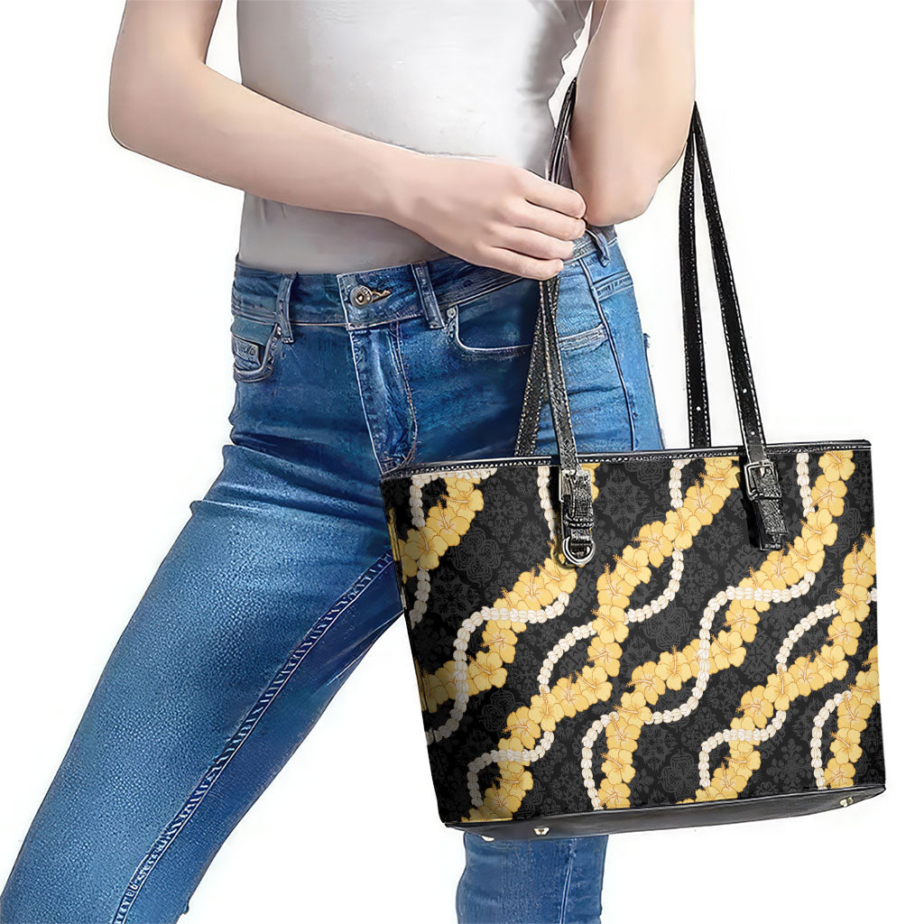 Aloha Melemele Hibiscus Pikake Lei Leather Tote Bag Hawaiian Quilt Pattern