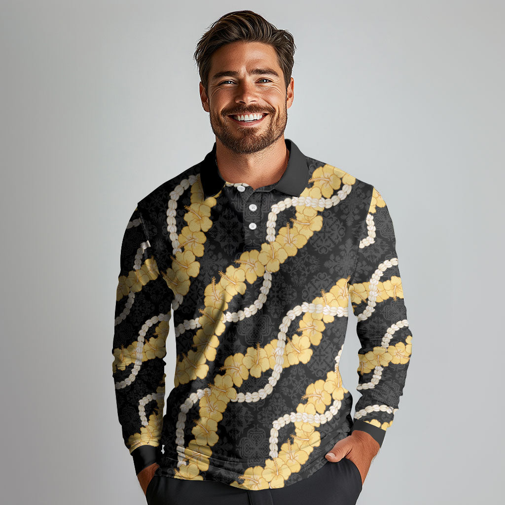 Aloha Melemele Hibiscus Pikake Lei Long Sleeve Polo Shirt Hawaiian Quilt Pattern LT9 - Polynesian Pride