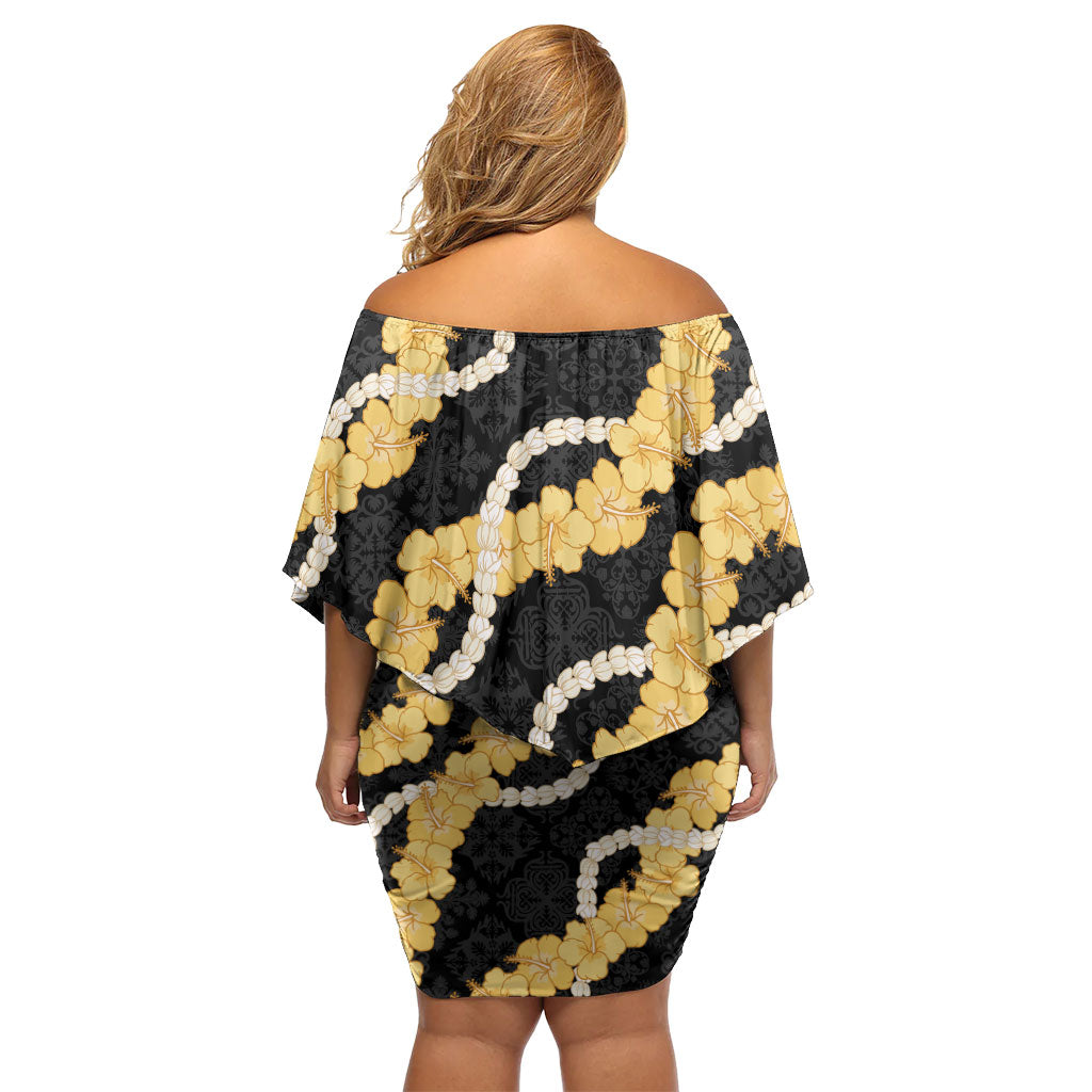 Aloha Melemele Hibiscus Pikake Lei Off Shoulder Short Dress Hawaiian Quilt Pattern