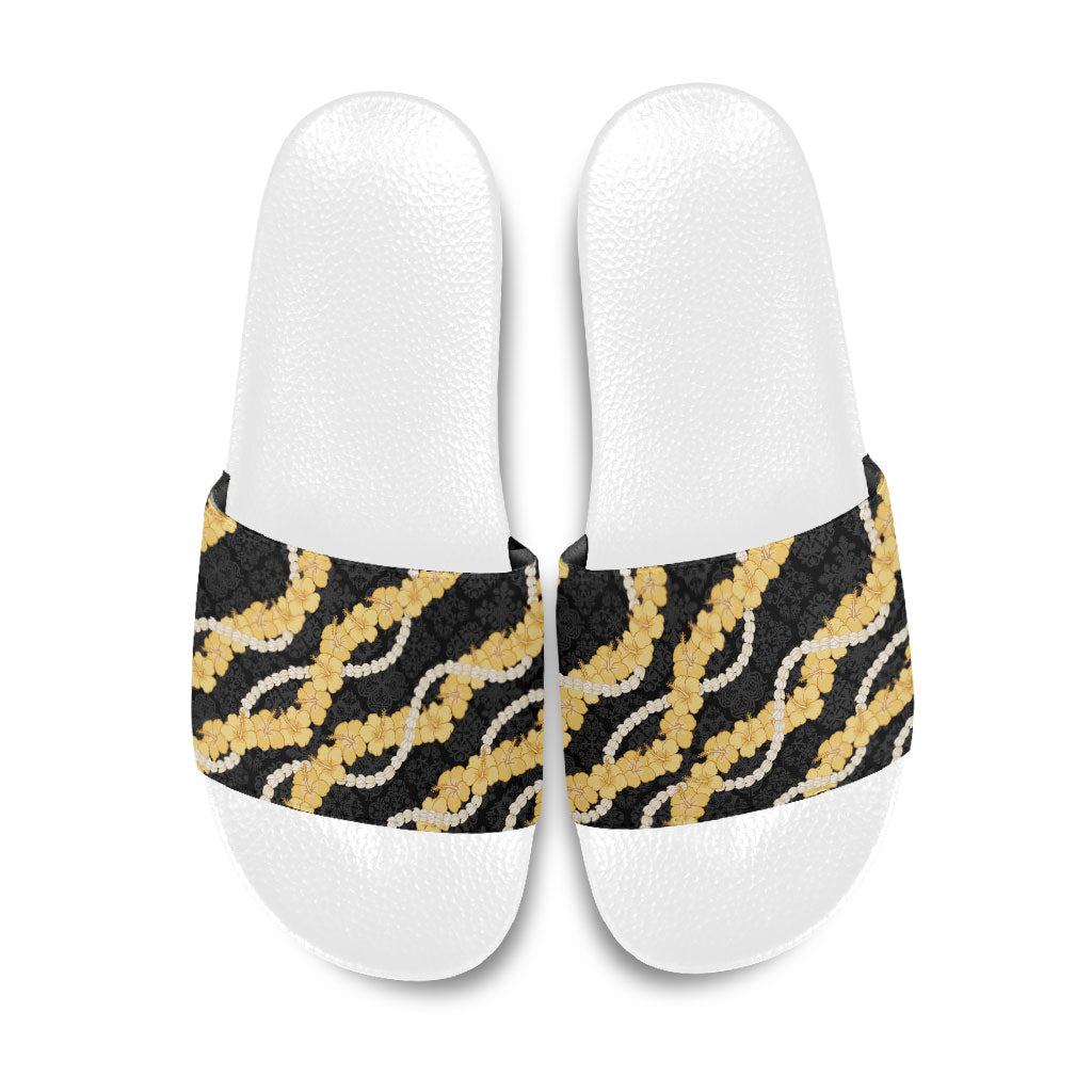 Aloha Melemele Hibiscus Pikake Lei Slide Sandals Hawaiian Quilt Pattern