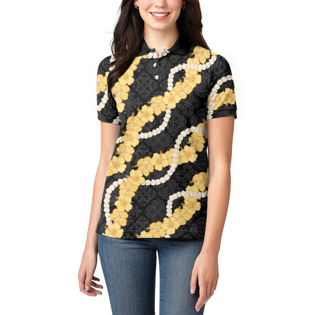 Aloha Melemele Hibiscus Pikake Lei Women Polo Shirt Hawaiian Quilt Pattern