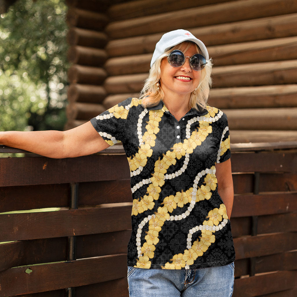 Aloha Melemele Hibiscus Pikake Lei Women Polo Shirt Hawaiian Quilt Pattern