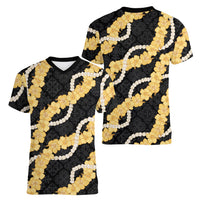 Aloha Melemele Hibiscus Pikake Lei Women V-Neck T-Shirt Hawaiian Quilt Pattern