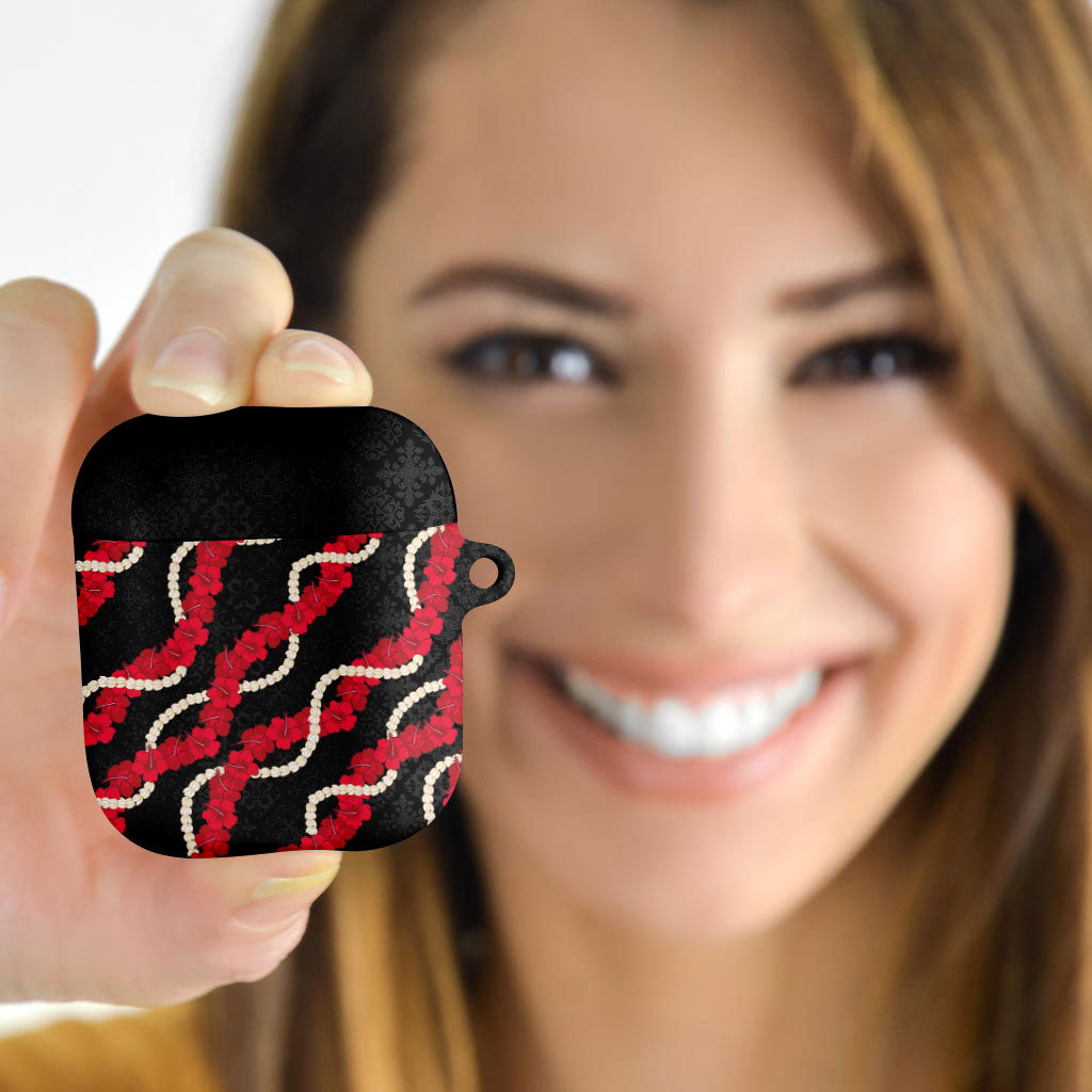 Aloha Ula'ula Hibiscus Pikake Lei AirPods Case Hawaiian Quilt Pattern