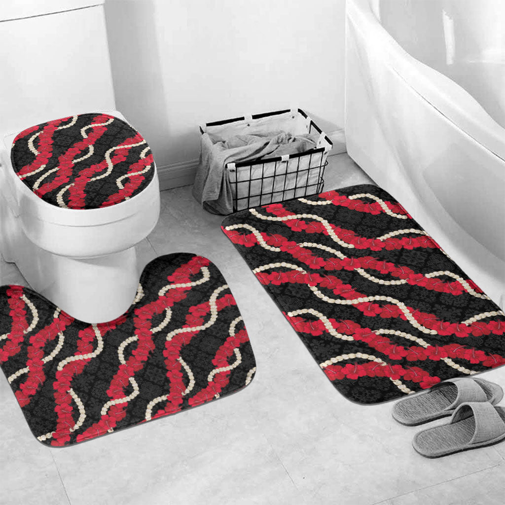 Aloha Ula'ula Hibiscus Pikake Lei Bathroom Set Hawaiian Quilt Pattern LT9 Mat Set Only (3 pcs) One Size Black - Polynesian Pride
