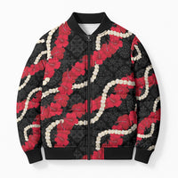 Aloha Ula'ula Hibiscus Pikake Lei Bomber Puffer Jacket Hawaiian Quilt Pattern