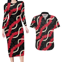 Aloha Ula'ula Hibiscus Pikake Lei Couples Matching Long Sleeve Bodycon Dress and Hawaiian Shirt Hawaiian Quilt Pattern