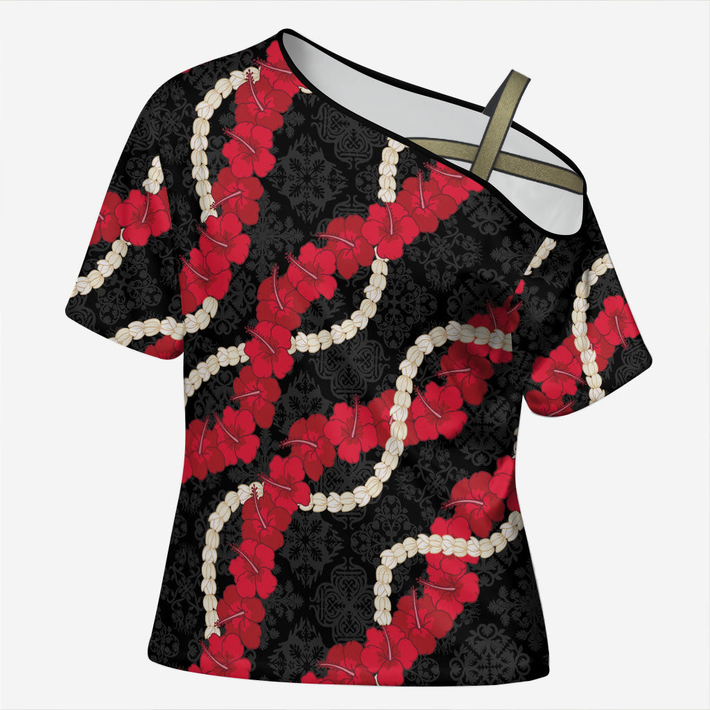 Aloha Ula'ula Hibiscus Pikake Lei Cross Shoulder Shirt Hawaiian Quilt Pattern
