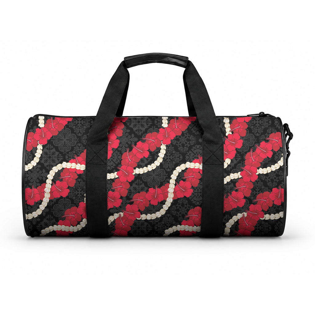 Aloha Ula'ula Hibiscus Pikake Lei Duffle Bag Hawaiian Quilt Pattern LT9 One size Black - Polynesian Pride