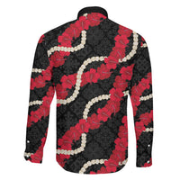 Aloha Ula'ula Hibiscus Pikake Lei Family Matching Long Sleeve Bodycon Dress and Hawaiian Shirt Hawaiian Quilt Pattern LT9 - Polynesian Pride