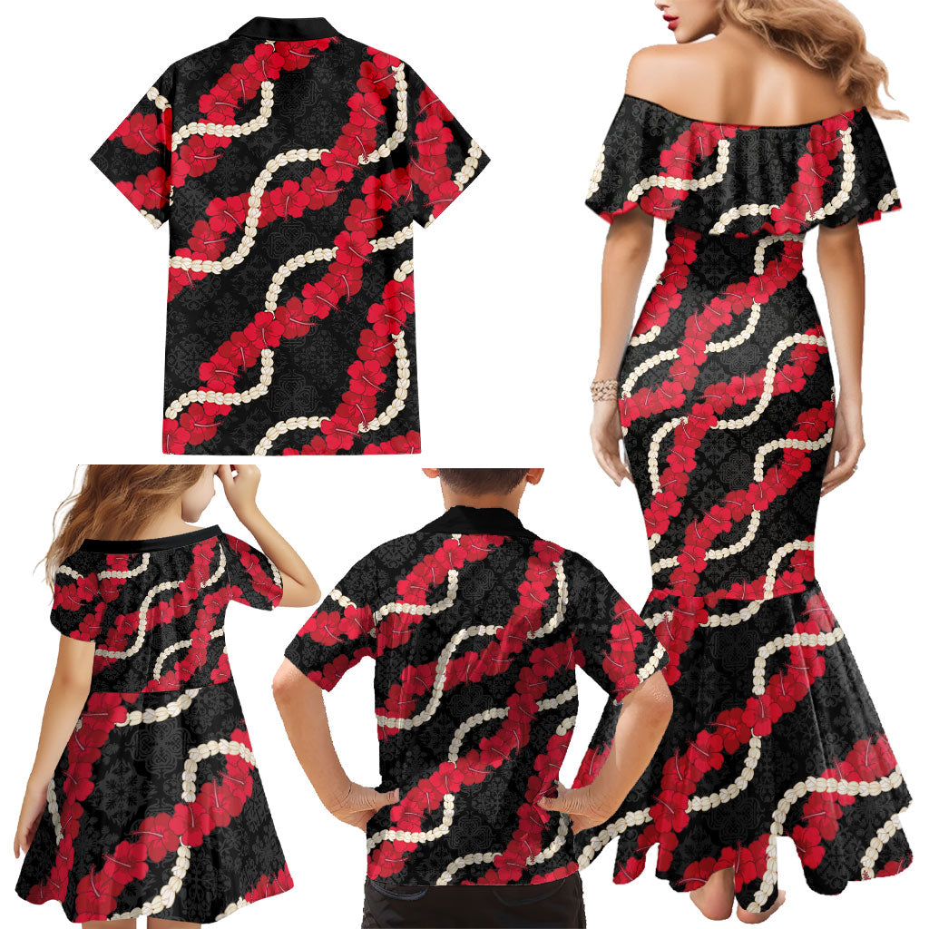 Aloha Ula'ula Hibiscus Pikake Lei Family Matching Mermaid Dress and Hawaiian Shirt Hawaiian Quilt Pattern LT9 - Polynesian Pride