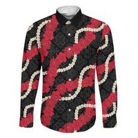 Aloha Ula'ula Hibiscus Pikake Lei Family Matching Mermaid Dress and Hawaiian Shirt Hawaiian Quilt Pattern LT9 Dad's Shirt - Long Sleeve Black - Polynesian Pride