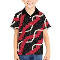 Aloha Ula'ula Hibiscus Pikake Lei Family Matching Mermaid Dress and Hawaiian Shirt Hawaiian Quilt Pattern LT9 Son's Shirt Black - Polynesian Pride
