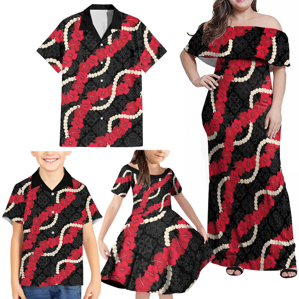 Aloha Ula'ula Hibiscus Pikake Lei Family Matching Off Shoulder Maxi Dress and Hawaiian Shirt Hawaiian Quilt Pattern