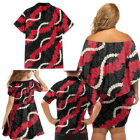 Aloha Ula'ula Hibiscus Pikake Lei Family Matching Off Shoulder Short Dress and Hawaiian Shirt Hawaiian Quilt Pattern
