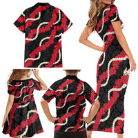 Aloha Ula'ula Hibiscus Pikake Lei Family Matching Short Sleeve Bodycon Dress and Hawaiian Shirt Hawaiian Quilt Pattern LT9 - Polynesian Pride