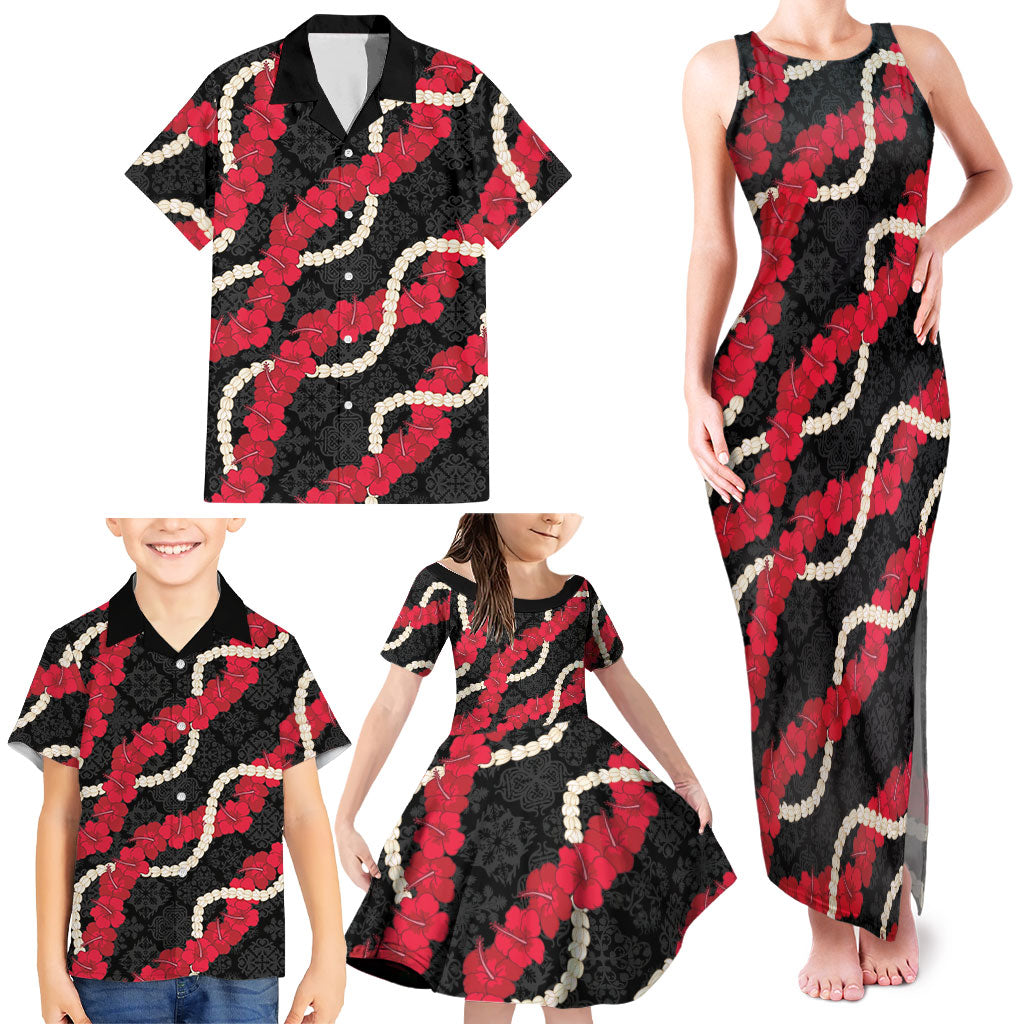 Aloha Ula'ula Hibiscus Pikake Lei Family Matching Tank Maxi Dress and Hawaiian Shirt Hawaiian Quilt Pattern LT9 - Polynesian Pride