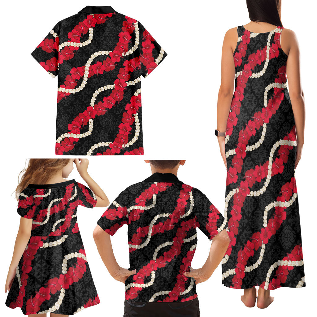 Aloha Ula'ula Hibiscus Pikake Lei Family Matching Tank Maxi Dress and Hawaiian Shirt Hawaiian Quilt Pattern LT9 - Polynesian Pride