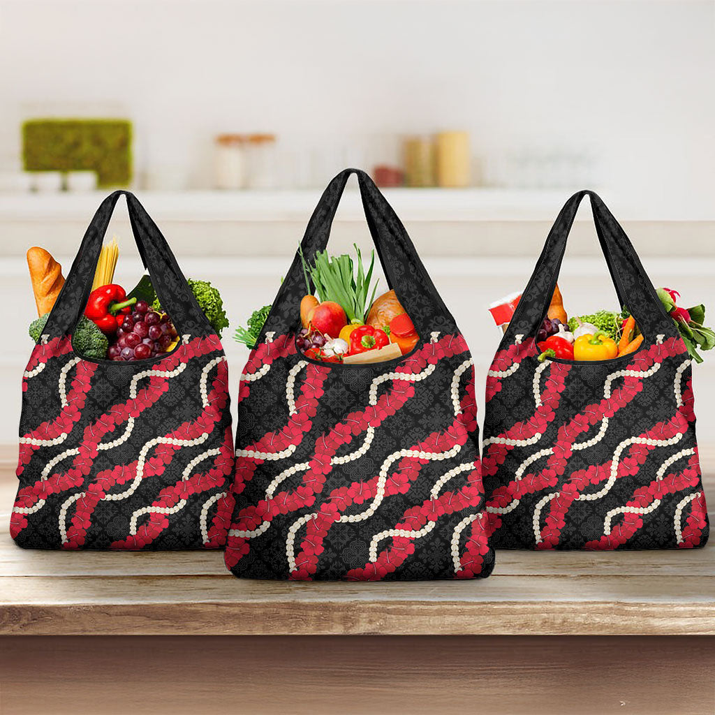 Aloha Ula'ula Hibiscus Pikake Lei Grocery Bag Hawaiian Quilt Pattern