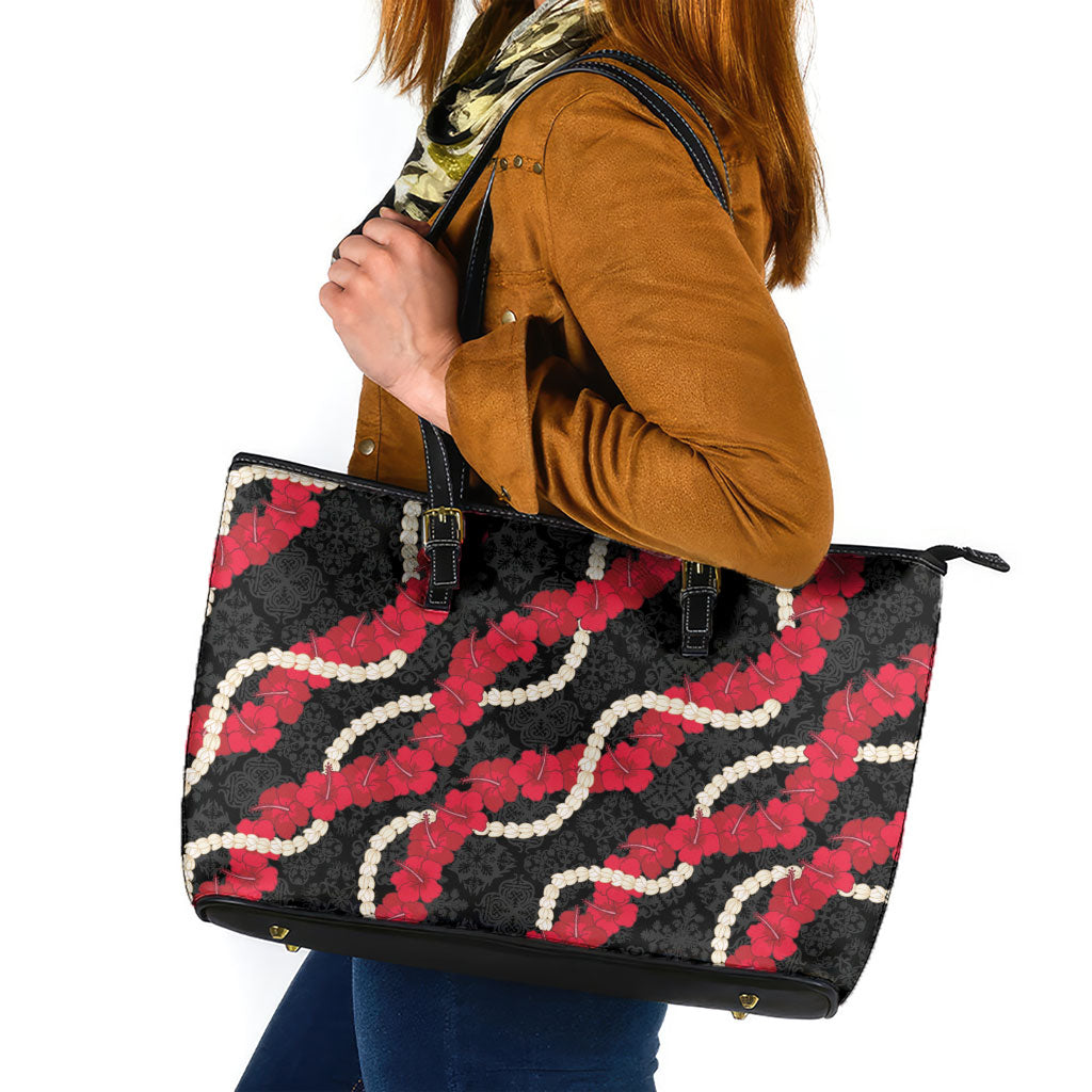 Aloha Ula'ula Hibiscus Pikake Lei Leather Tote Bag Hawaiian Quilt Pattern