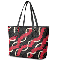 Aloha Ula'ula Hibiscus Pikake Lei Leather Tote Bag Hawaiian Quilt Pattern