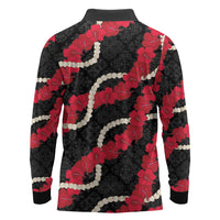 Aloha Ula'ula Hibiscus Pikake Lei Long Sleeve Polo Shirt Hawaiian Quilt Pattern