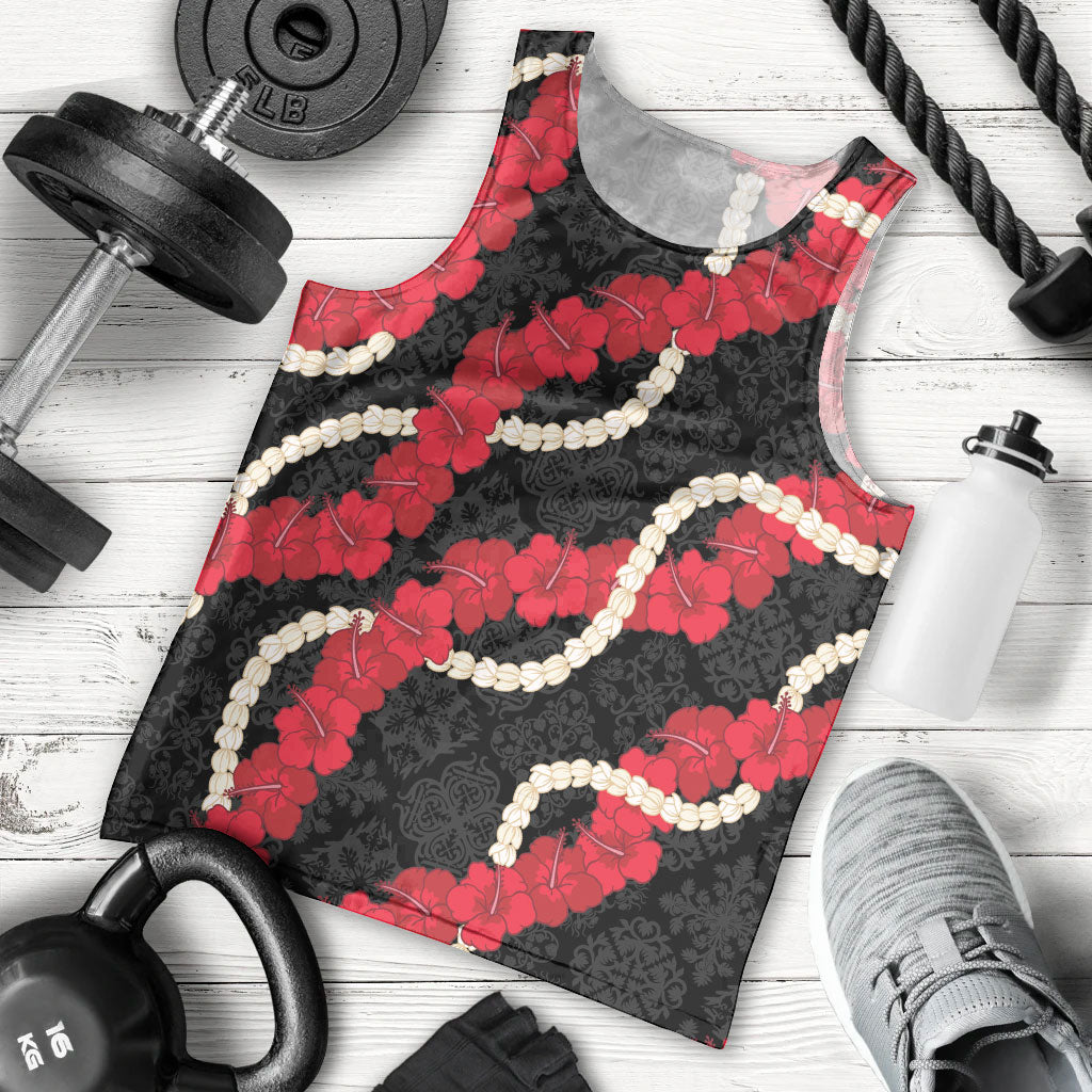Aloha Ula'ula Hibiscus Pikake Lei Men Tank Top Hawaiian Quilt Pattern LT9 - Polynesian Pride