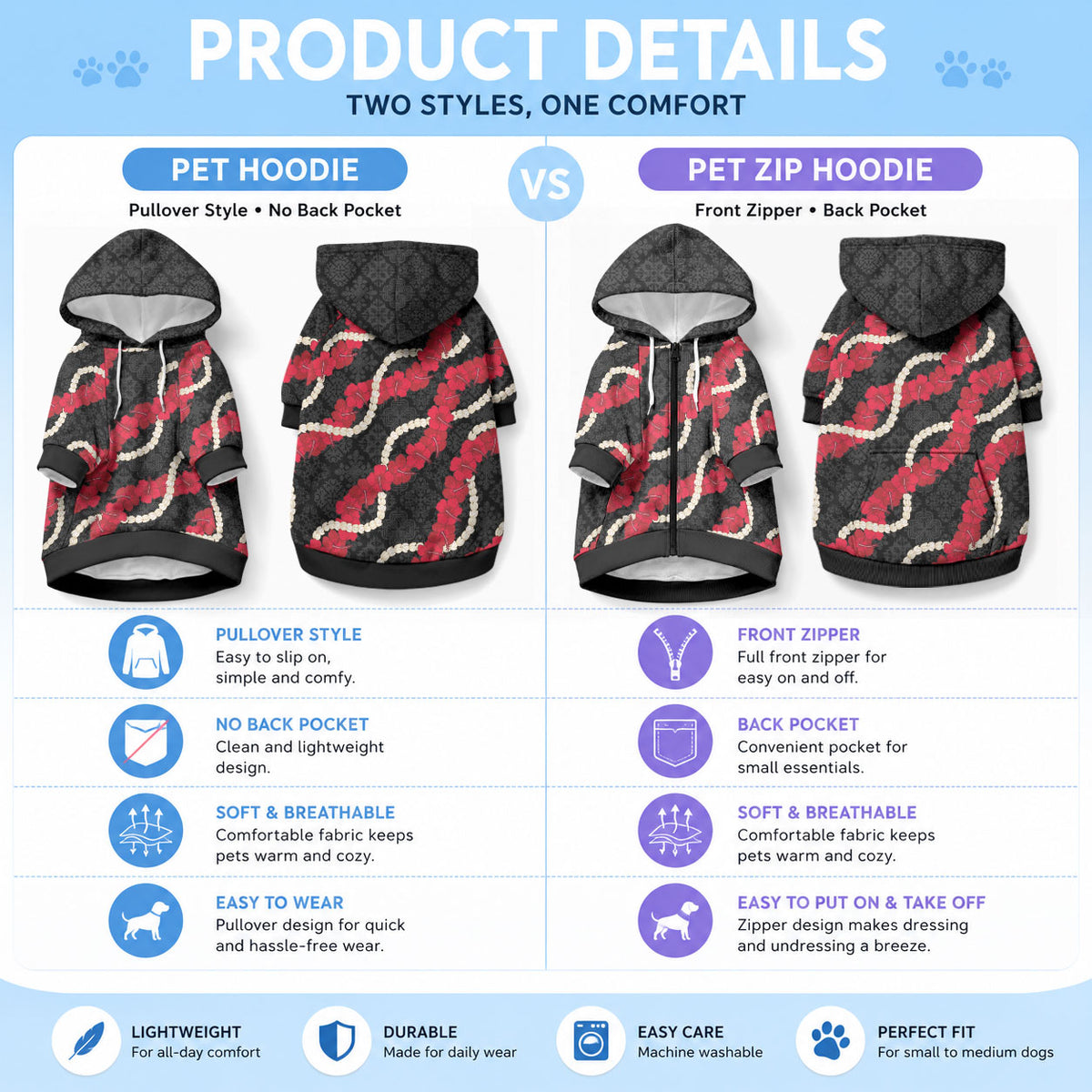 Aloha Ula'ula Hibiscus Pikake Lei Pet Hoodie Hawaiian Quilt Pattern LT9 - Polynesian Pride