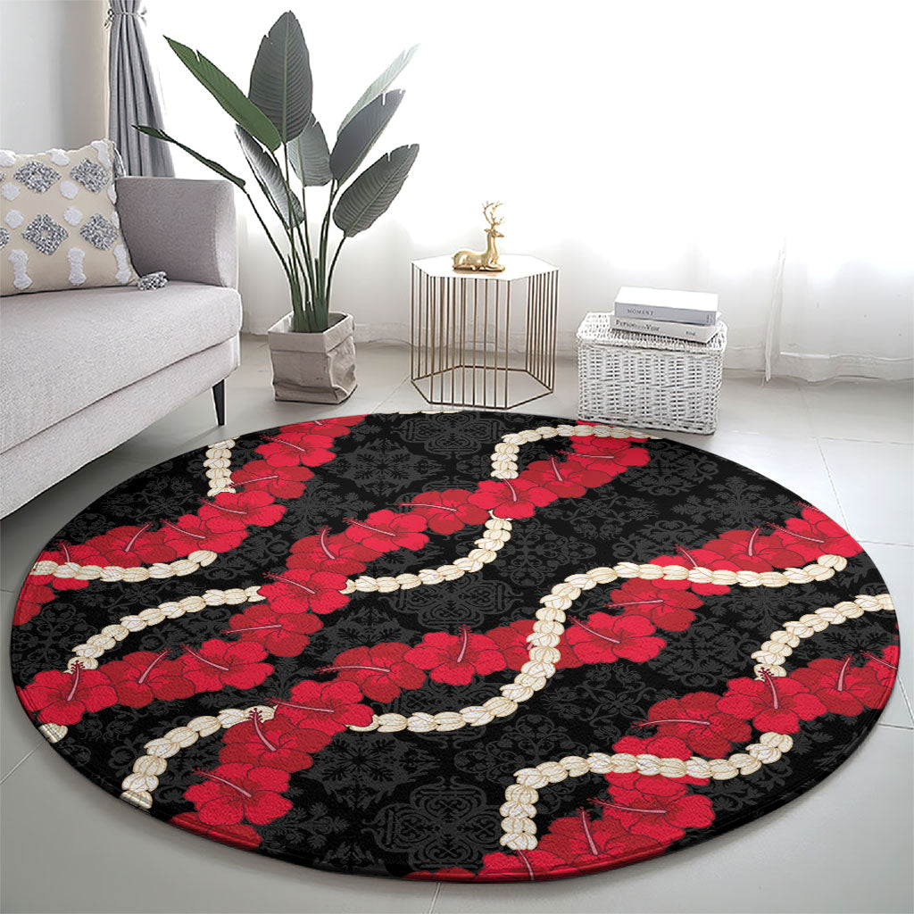 Aloha Ula'ula Hibiscus Pikake Lei Round Carpet Hawaiian Quilt Pattern