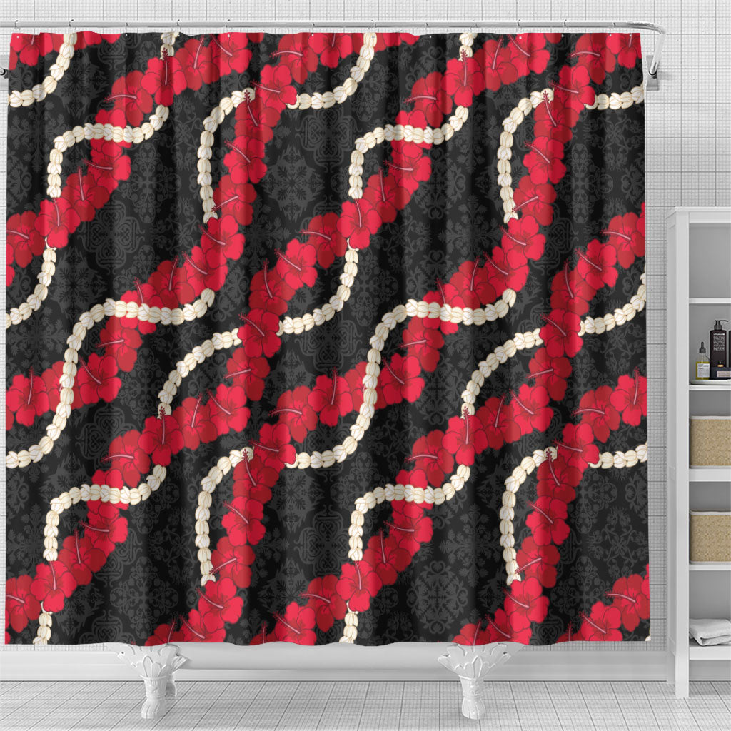 Aloha Ula'ula Hibiscus Pikake Lei Shower Curtain Hawaiian Quilt Pattern