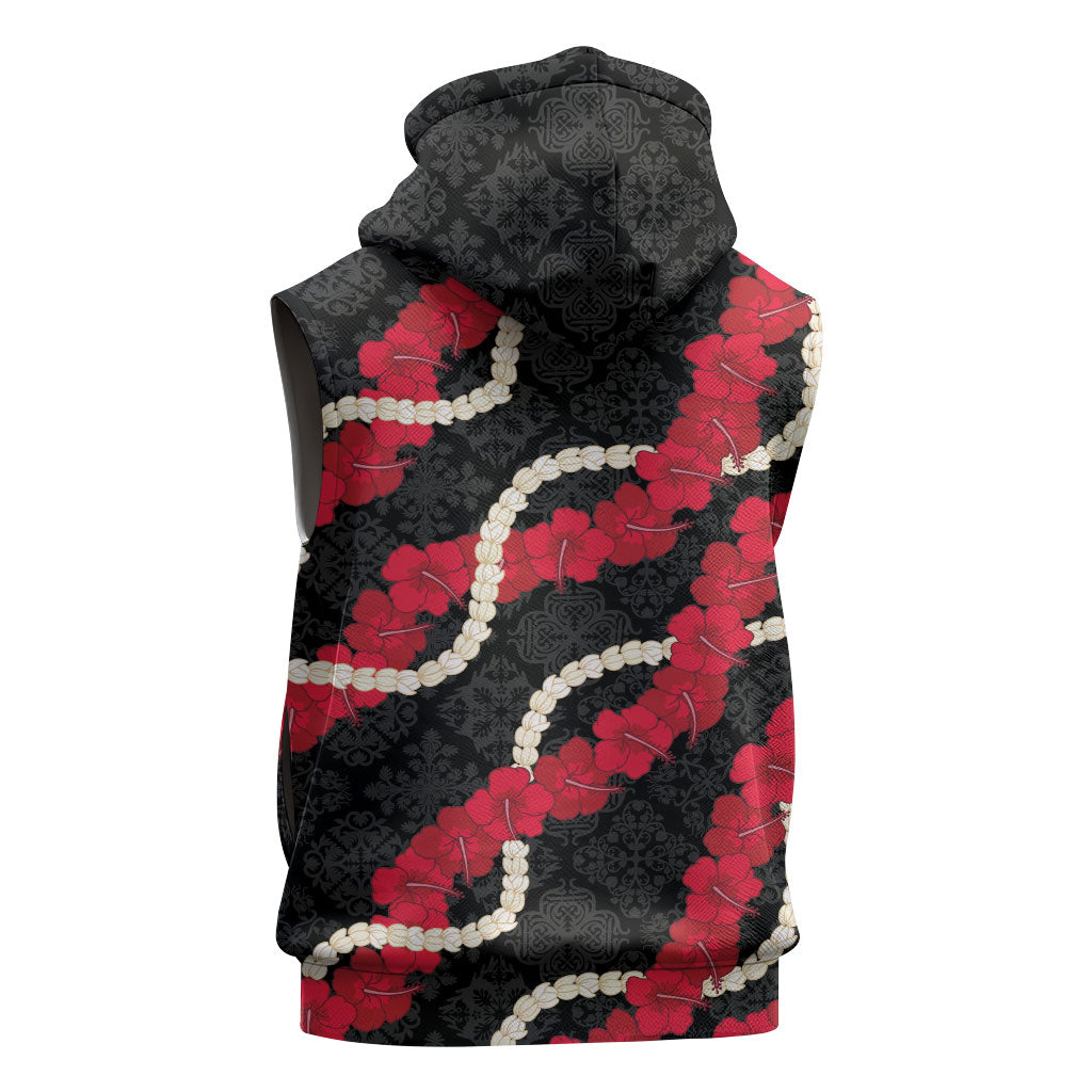 Aloha Ula'ula Hibiscus Pikake Lei Sleeveless Zip Hoodie Hawaiian Quilt Pattern