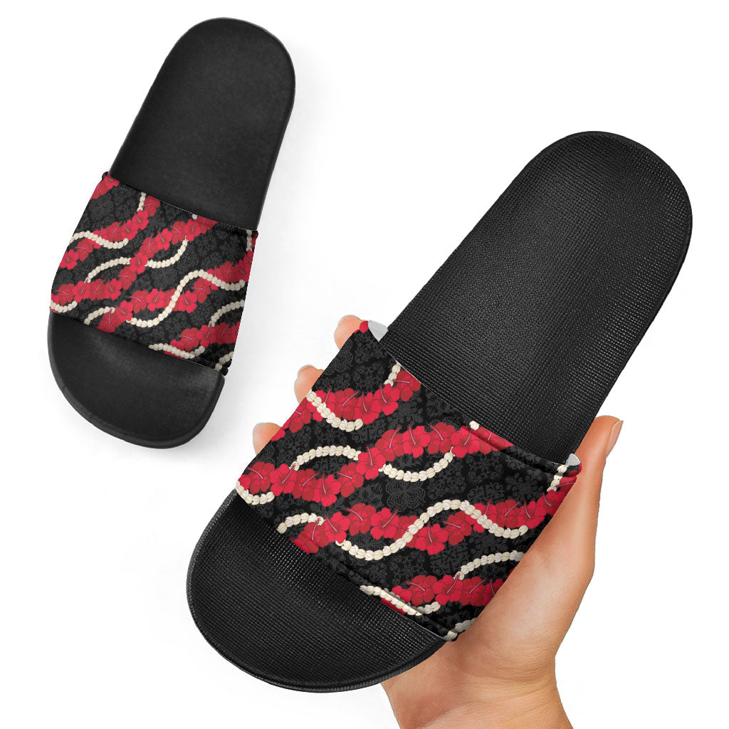 Aloha Ula'ula Hibiscus Pikake Lei Slide Sandals Hawaiian Quilt Pattern