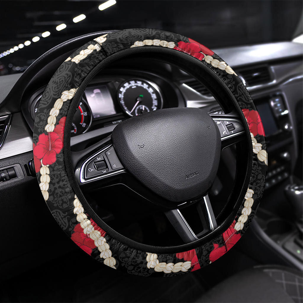 Aloha Ula'ula Hibiscus Pikake Lei Steering Wheel Cover Hawaiian Quilt Pattern