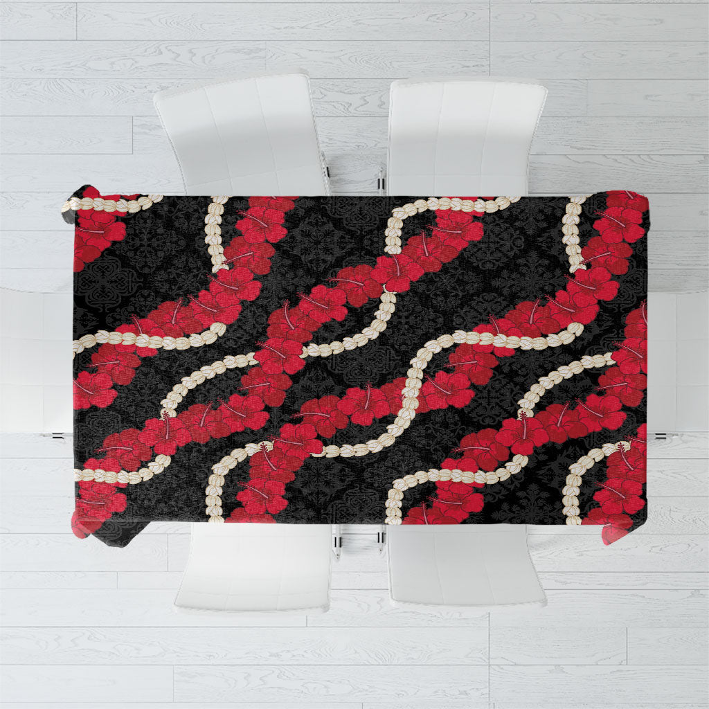 Aloha Ula'ula Hibiscus Pikake Lei Tablecloth Hawaiian Quilt Pattern LT9 Black - Polynesian Pride