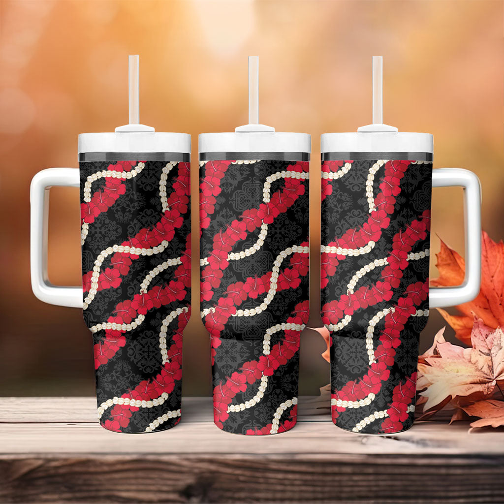 Aloha Ula'ula Hibiscus Pikake Lei Tumbler With Handle Hawaiian Quilt Pattern