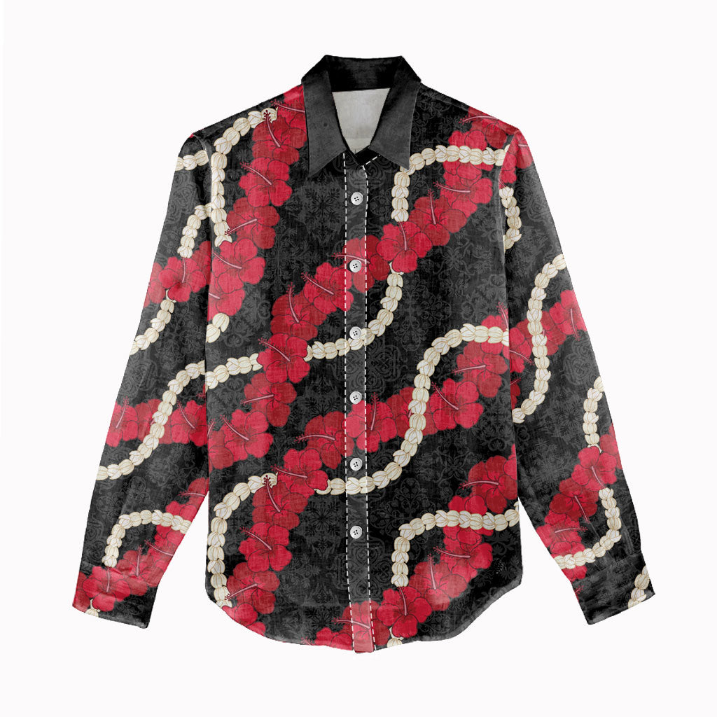 Aloha Ula'ula Hibiscus Pikake Lei Women Casual Shirt Hawaiian Quilt Pattern