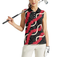 Aloha Ula'ula Hibiscus Pikake Lei Women Sleeveless Polo Shirt Hawaiian Quilt Pattern