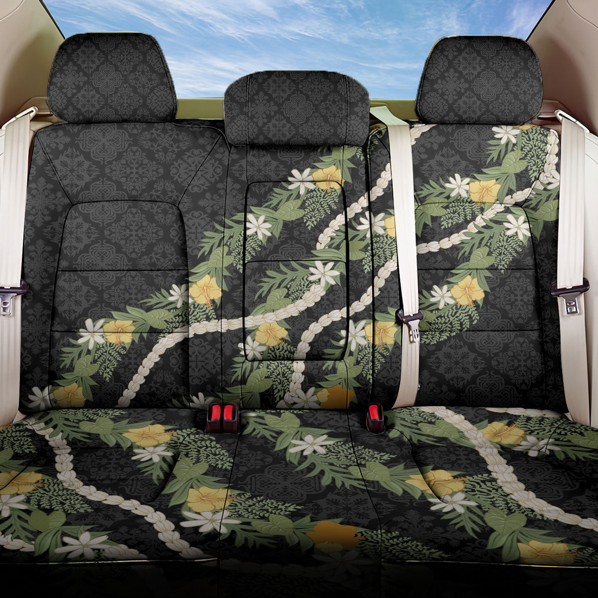 Puakenikeni Anthurium Pikake Lei Back Car Seat Cover Hawaiian Quilt Pattern