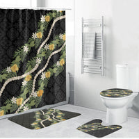 Puakenikeni Anthurium Pikake Lei Bathroom Set Hawaiian Quilt Pattern LT9 Bathroom Set (4 pcs) Black - Polynesian Pride