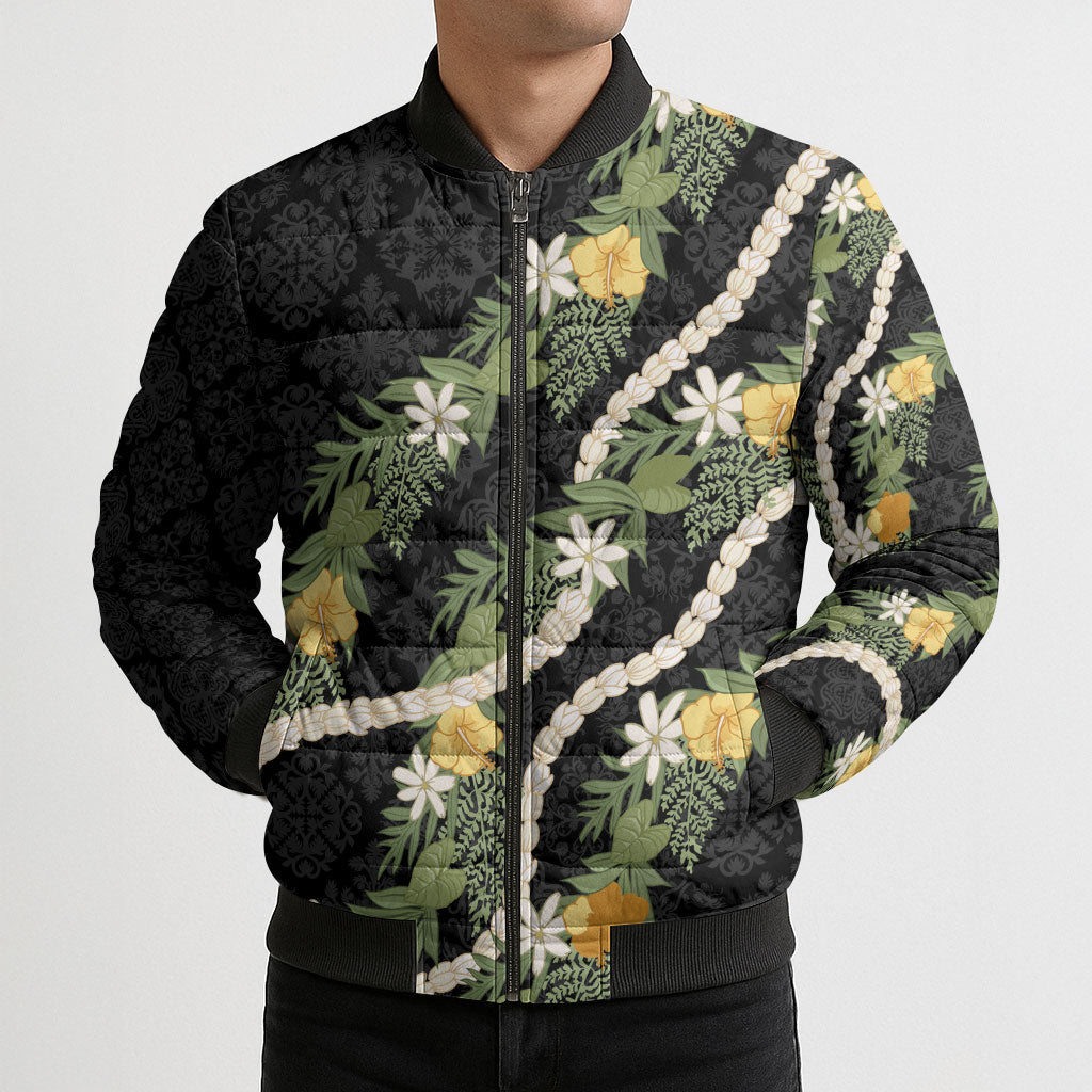 Puakenikeni Anthurium Pikake Lei Bomber Puffer Jacket Hawaiian Quilt Pattern