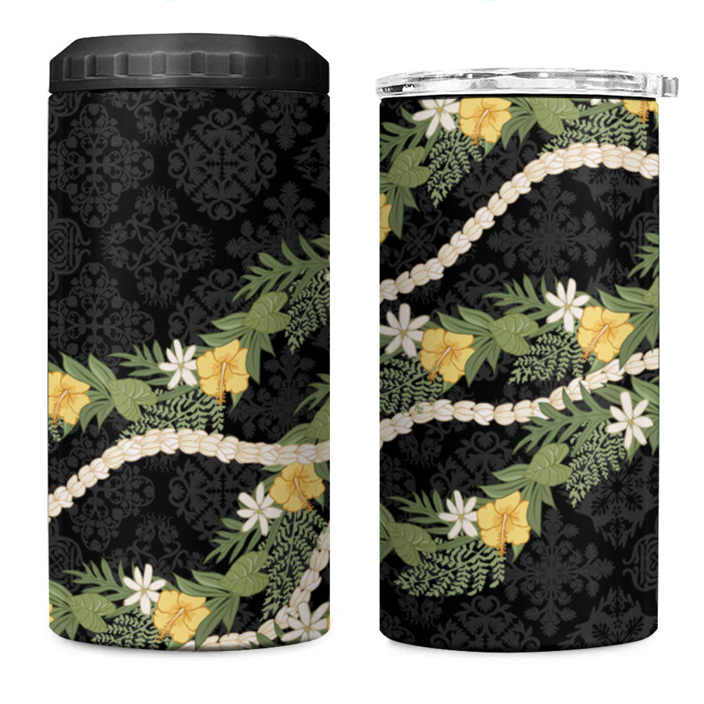 Puakenikeni Anthurium Pikake Lei 4 in 1 Can Cooler Tumbler Hawaiian Quilt Pattern