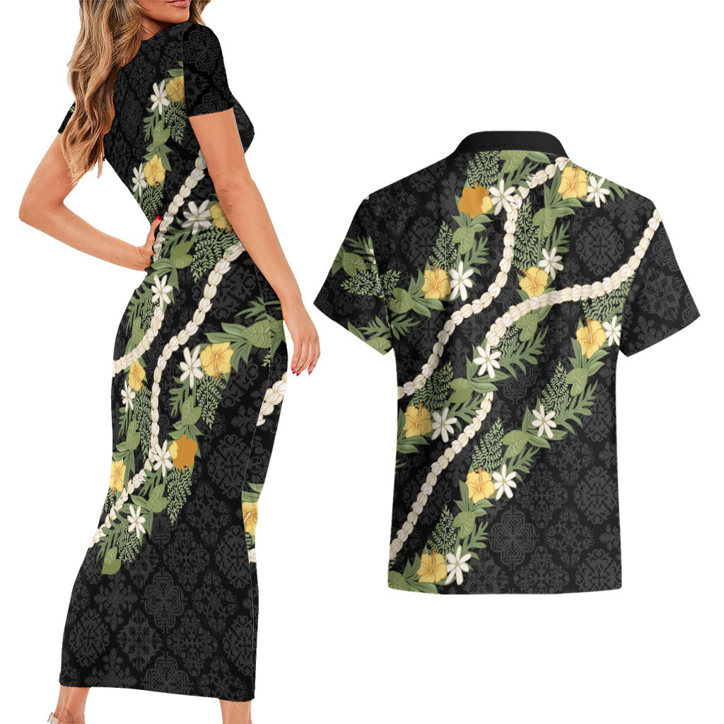Puakenikeni Anthurium Pikake Lei Couples Matching Short Sleeve Bodycon Dress and Hawaiian Shirt Hawaiian Quilt Pattern