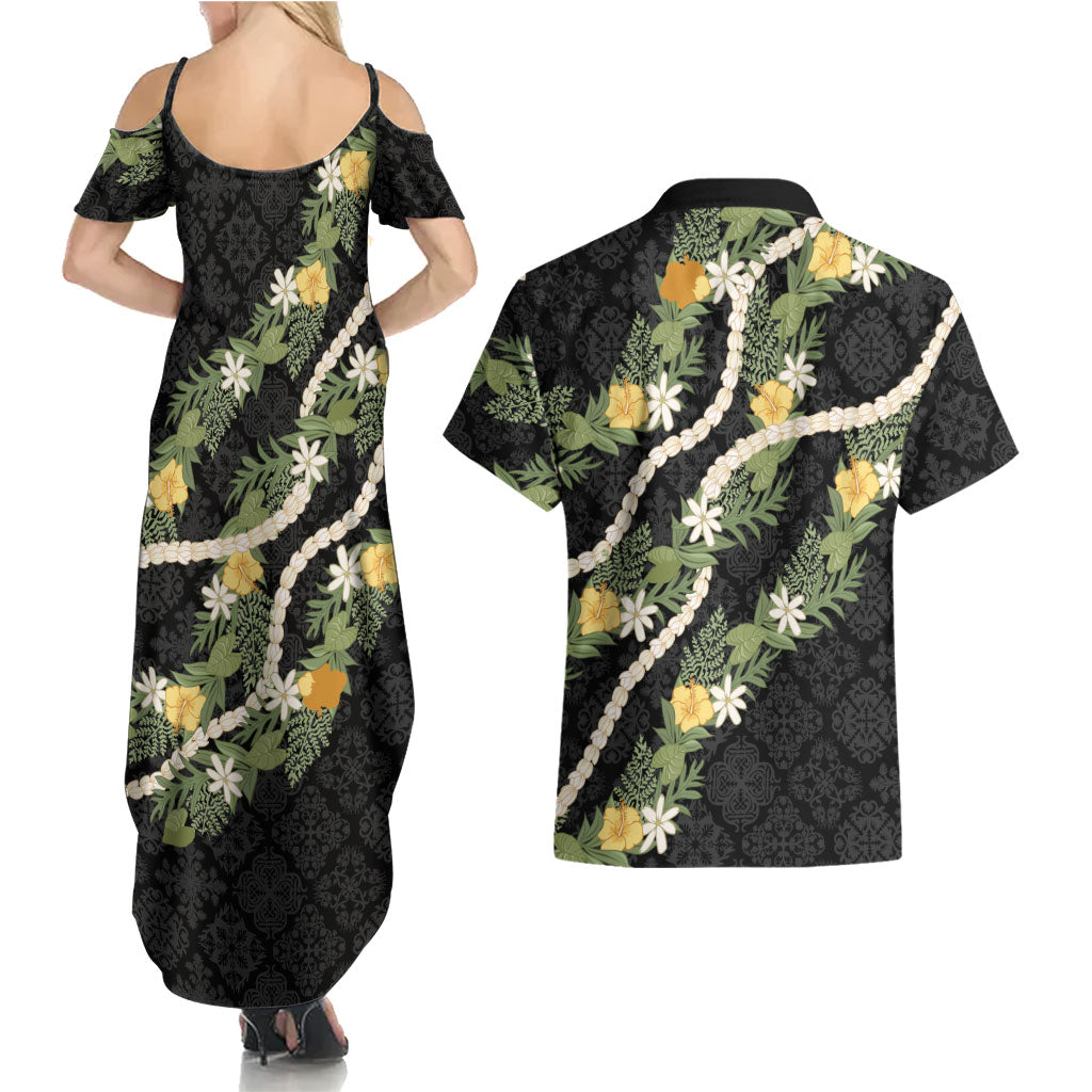 Puakenikeni Anthurium Pikake Lei Couples Matching Summer Maxi Dress and Hawaiian Shirt Hawaiian Quilt Pattern