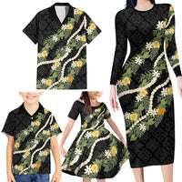Puakenikeni Anthurium Pikake Lei Family Matching Long Sleeve Bodycon Dress and Hawaiian Shirt Hawaiian Quilt Pattern LT9 - Polynesian Pride