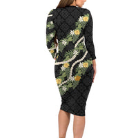 Puakenikeni Anthurium Pikake Lei Family Matching Long Sleeve Bodycon Dress and Hawaiian Shirt Hawaiian Quilt Pattern LT9 - Polynesian Pride