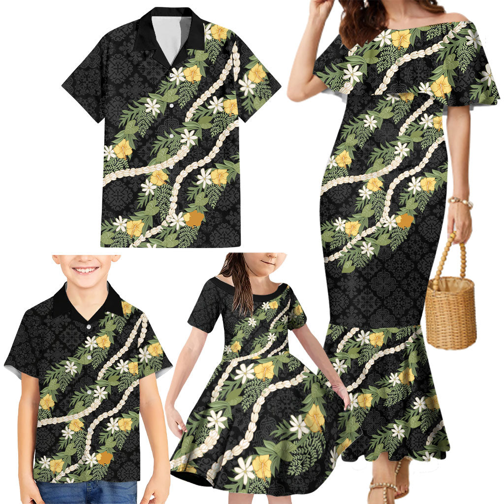 Puakenikeni Anthurium Pikake Lei Family Matching Mermaid Dress and Hawaiian Shirt Hawaiian Quilt Pattern